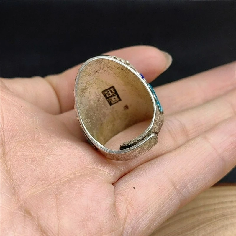 Premium Large Cat Eye Stone Ring, Green Blue Light, Domineering Boss Ring