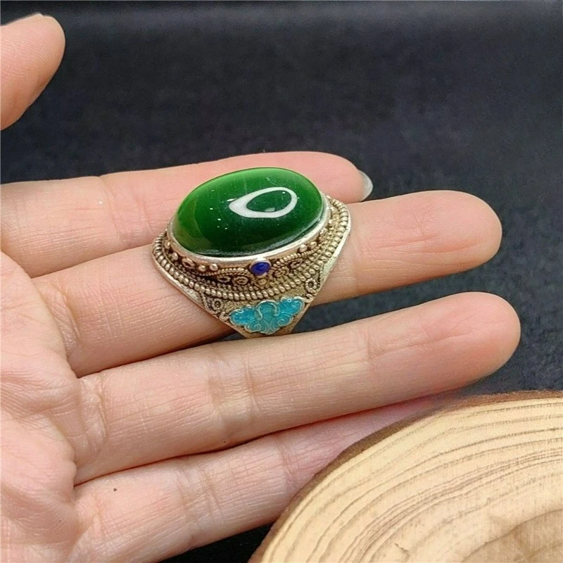 Premium Large Cat Eye Stone Ring, Green Blue Light, Domineering Boss Ring