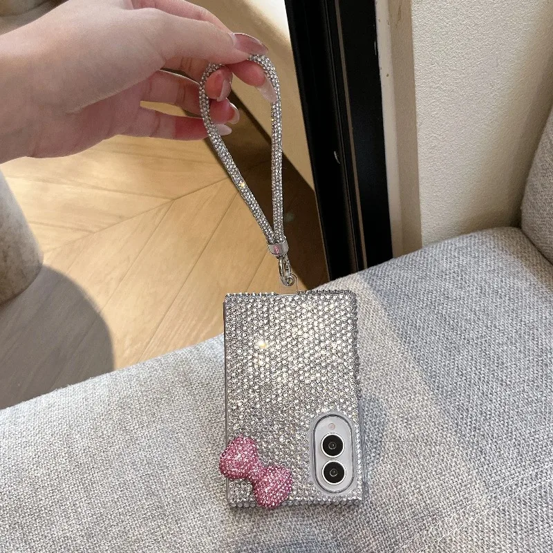 for Samsung Galaxy Z Fold 8 Case 2026 New Korean Cute 3D Bowknot Glitter Rhinestone Phone Case Protective Back Cover with Strap