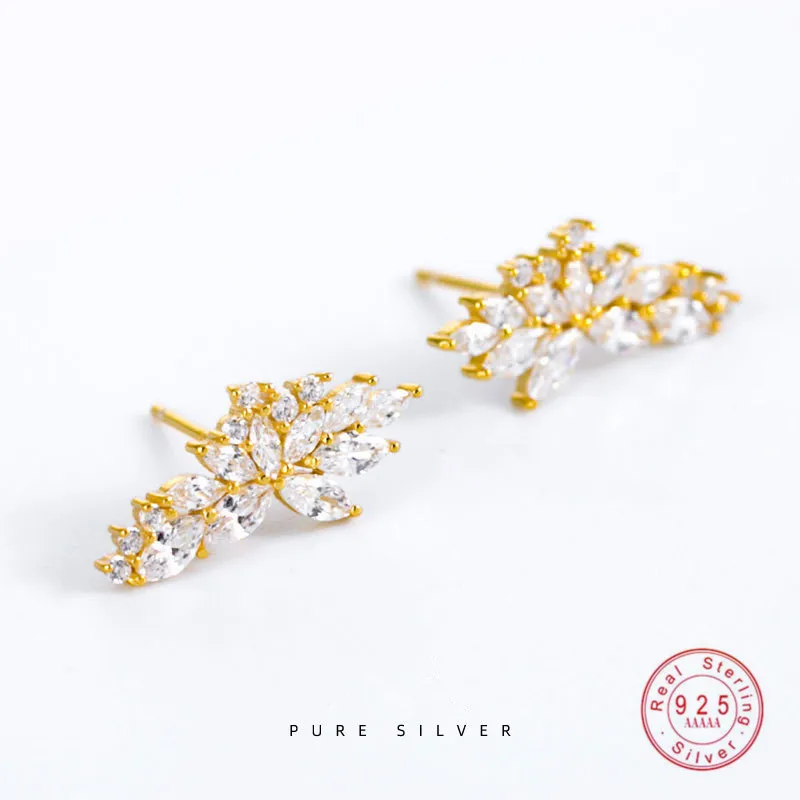 HI MAN 100% S925 Sterling Silver Korean Transparent Crystal Angel Wings Stud Earrings Women Sweet Cute Wedding Jewelry