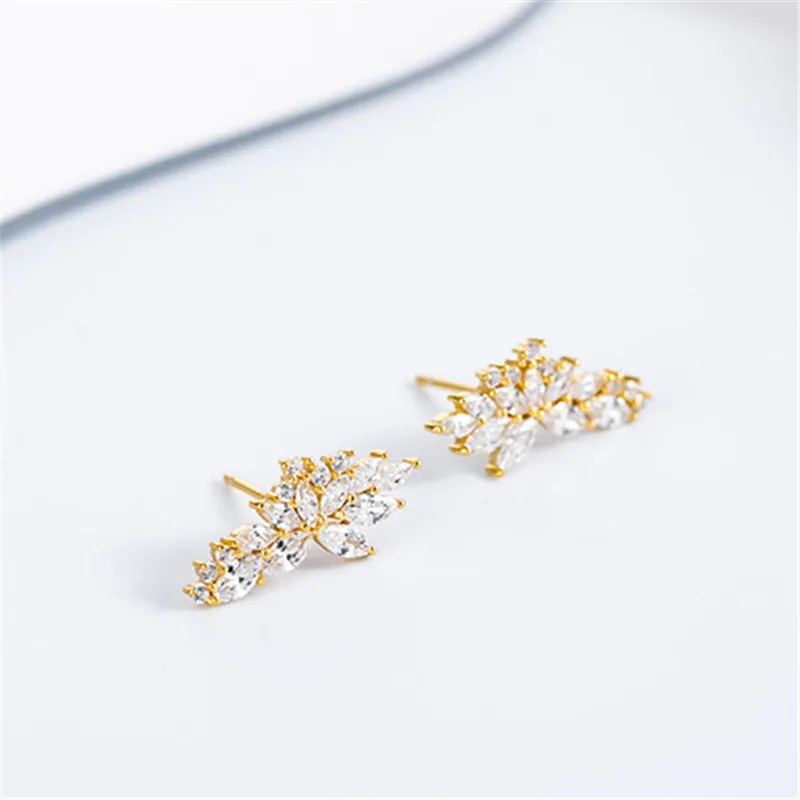 HI MAN 100% S925 Sterling Silver Korean Transparent Crystal Angel Wings Stud Earrings Women Sweet Cute Wedding Jewelry