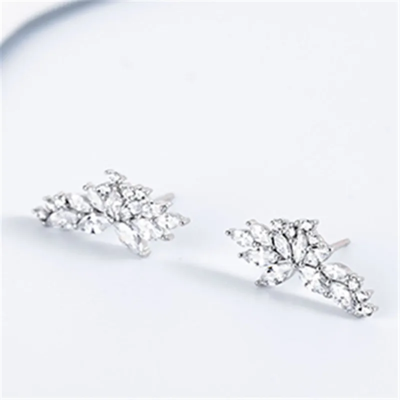 HI MAN 100% S925 Sterling Silver Korean Transparent Crystal Angel Wings Stud Earrings Women Sweet Cute Wedding Jewelry
