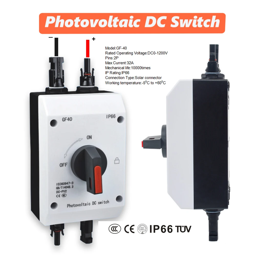Solar Photovoltaic  Isolator DC Switch PV Disconnect  ON OFF 1000V 1200V 32 G40 Rotating Handle IP66 Waterproof