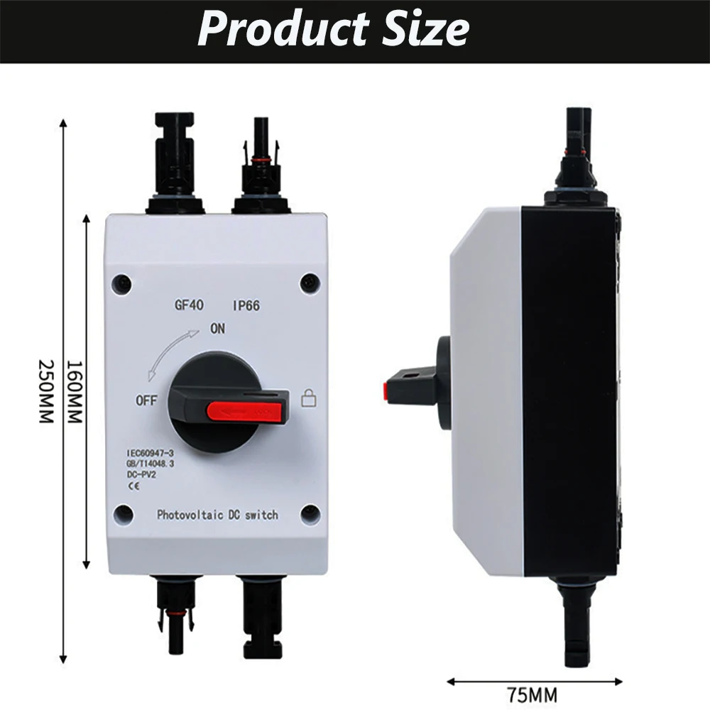 Solar Photovoltaic  Isolator DC Switch PV Disconnect  ON OFF 1000V 1200V 32 G40 Rotating Handle IP66 Waterproof