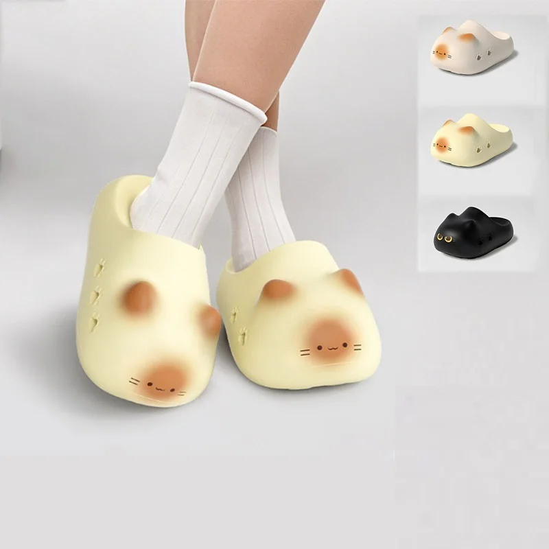 New creative black cat slippers for women summer soft cloud mules clogs woman strap sandal shoes cute kitty mary jane EVA sliper