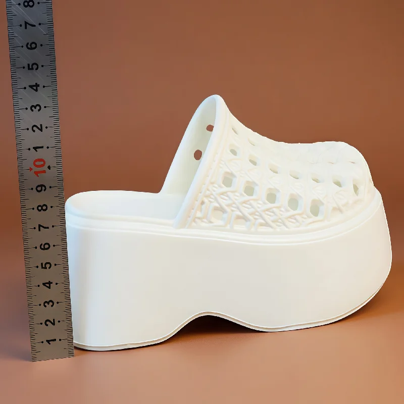 Chunky Thick Sole 7cm Platform Slippers Women Hollow Perforated Breathable Mules Shoes Concise Woman Height Boost Summer Slides