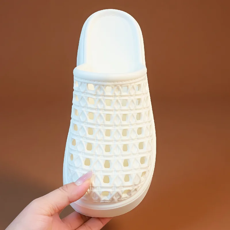 Chunky Thick Sole 7cm Platform Slippers Women Hollow Perforated Breathable Mules Shoes Concise Woman Height Boost Summer Slides