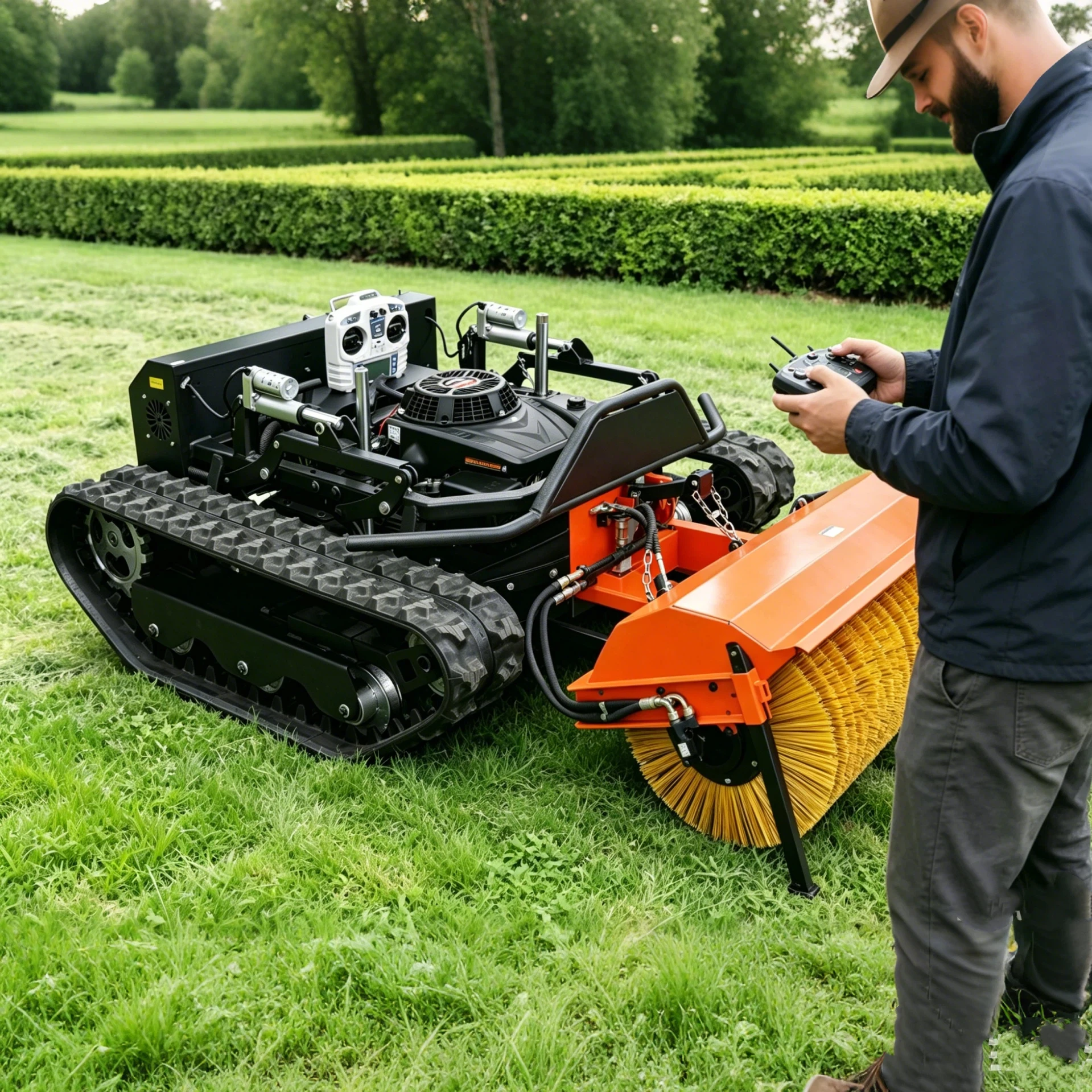 New Customized Wireless Remote Control Crawler Lawn Mower For Sloped Garden Farm Grass Cutting High Power Low Vibration