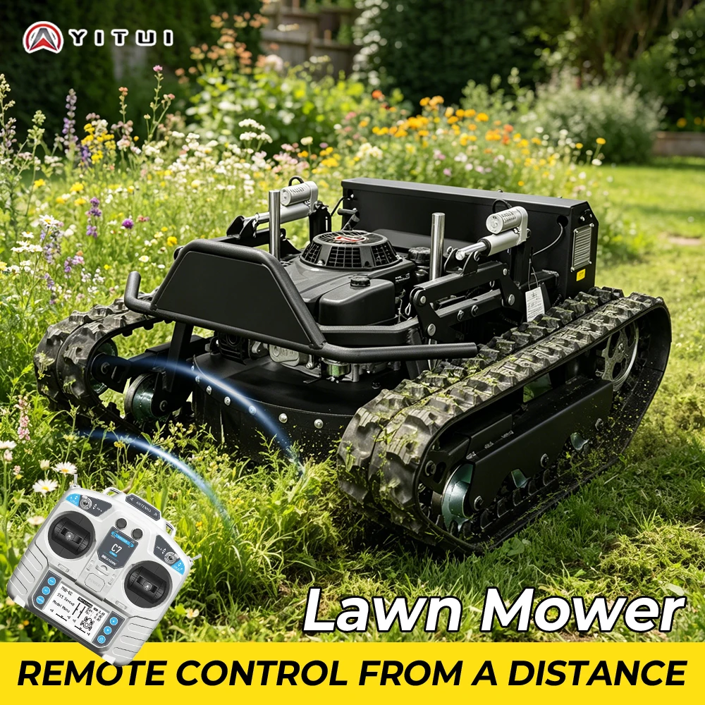 New Customized Wireless Remote Control Crawler Lawn Mower For Sloped Garden Farm Grass Cutting High Power Low Vibration
