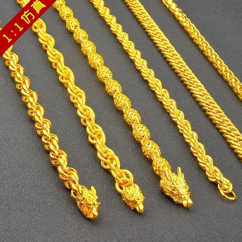 Necklace Men's Rough 24k Solid Color 999 Fried Dough Twist Long-lasting Large Color Plated Real 999 Gold 18k for Women's Gif