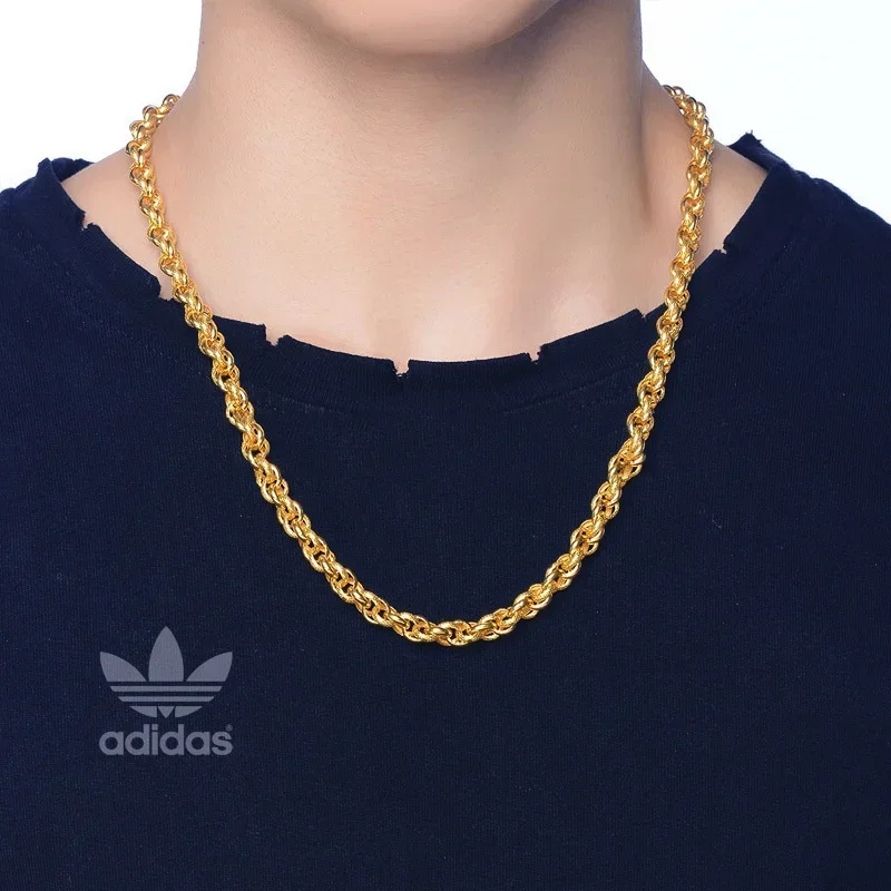Necklace Men's Rough 24k Solid Color 999 Fried Dough Twist Long-lasting Large Color Plated Real 999 Gold 18k for Women's Gif