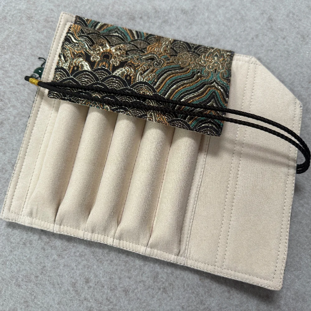 Pen Curtain  Handmade Fabric Portable Pen Storage Pencil Case Pencil Bag Roll Pen Curtain 5-hole 7-hole 1#