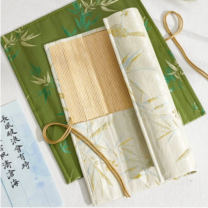 Antique Chinese Style Calligraphy Brush Roll Curtain Ink Brush Storage Pouch Portable Traditional Chinese Painting Pen Wrap Bag