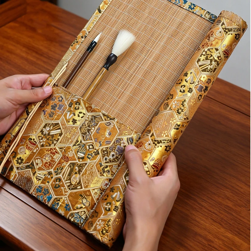 Artist Paint Brush Bag Chinese Style Portable Watercolor Soft Calligraphy Brush Storage Bags Sutdying Stationery For Students