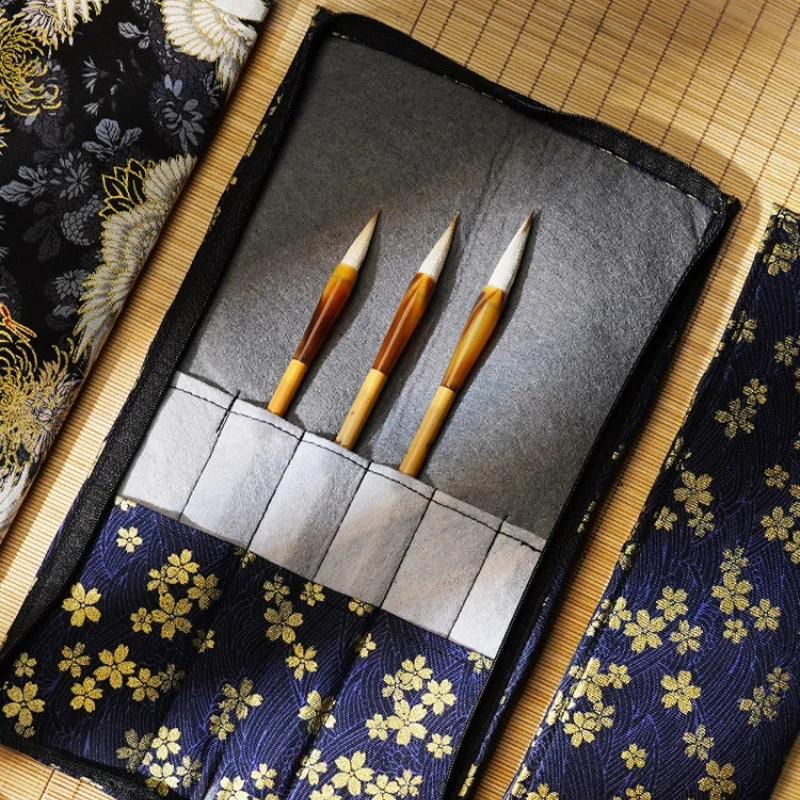 Zipper Calligraphy Brush Roll Student Chinese Painting Brush Storage Bag Portable Chinese Brush Curtain Stationery Art Organizer
