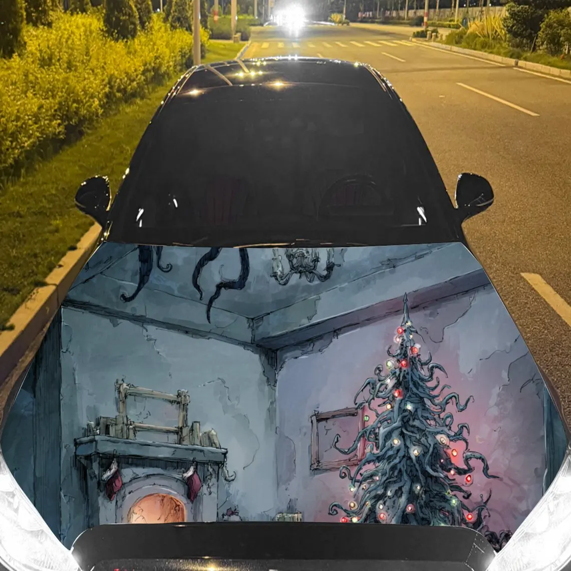 Warm - Lit Festive Interior Car Hood Stickers - Self-Adhesive, Waterproof and Durable Vinyl Wrap, Decorate And Protect Your Car,