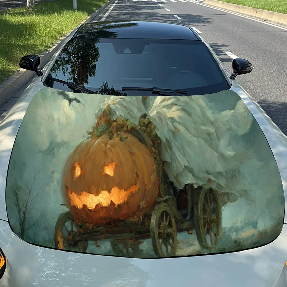Festive Pumpkin - Themed Car Hood Stickers - Self-Adhesive, Waterproof and Durable Vinyl Wrap, Decorate And Protect Your Car, Fi