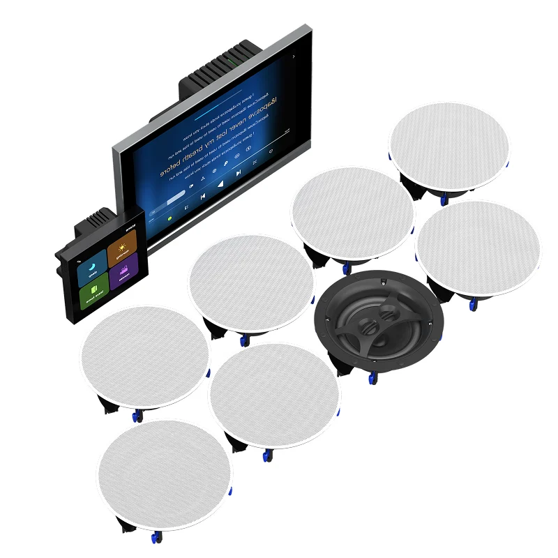 8-Ceiling Speakers with 8-inch Touchscreen Wall Panel for Home Theater & Whole-Home Smart Control Package