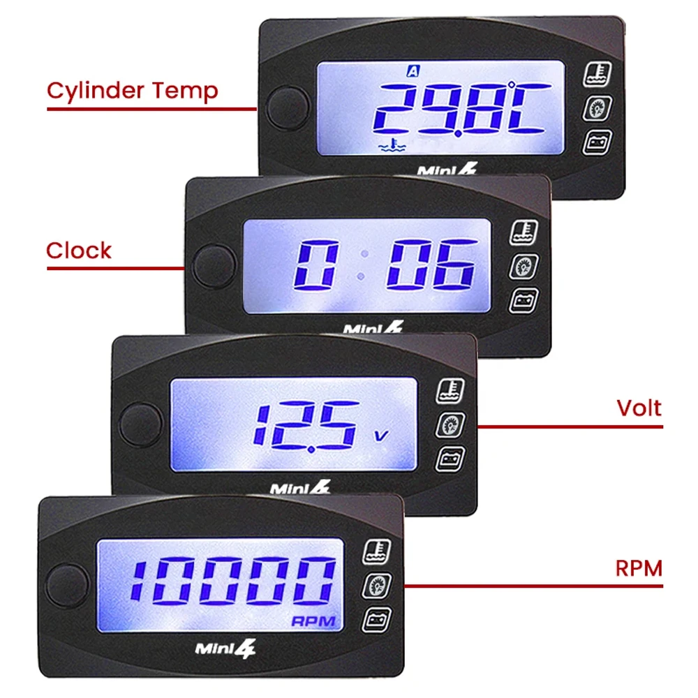 Motorcycles Water Temperature Voltmeter Time Display RPM Tachometer Mini KOSO 4 in 1 LED Digital Modified Instrument Accessories
