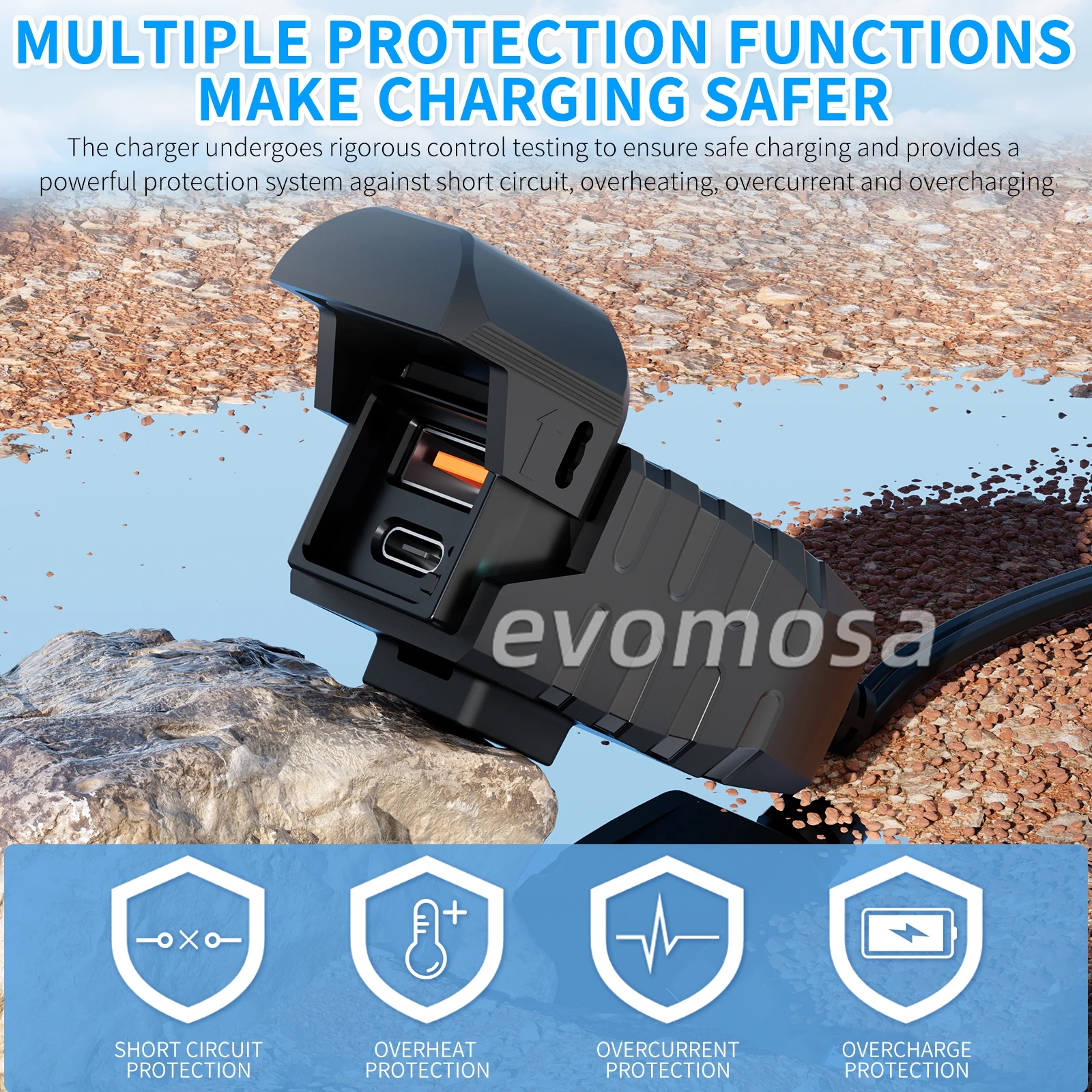 PD QC3.0 Motorcycle USB Fast Charger 60W Handlebar Dual USB Socket with Switch Voltmeter Waterproof 12V Power Supply Adapter