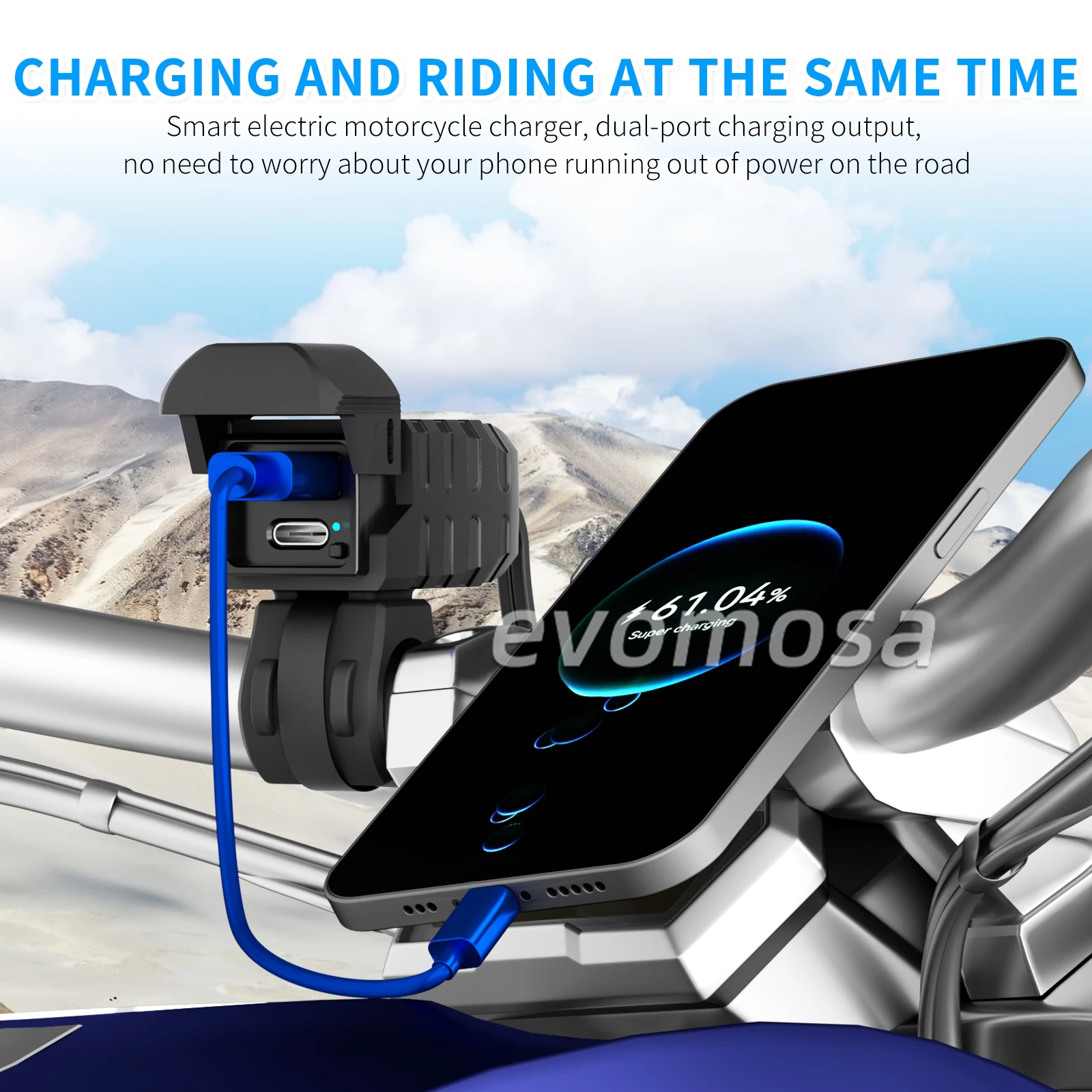 PD QC3.0 Motorcycle USB Fast Charger 60W Handlebar Dual USB Socket with Switch Voltmeter Waterproof 12V Power Supply Adapter
