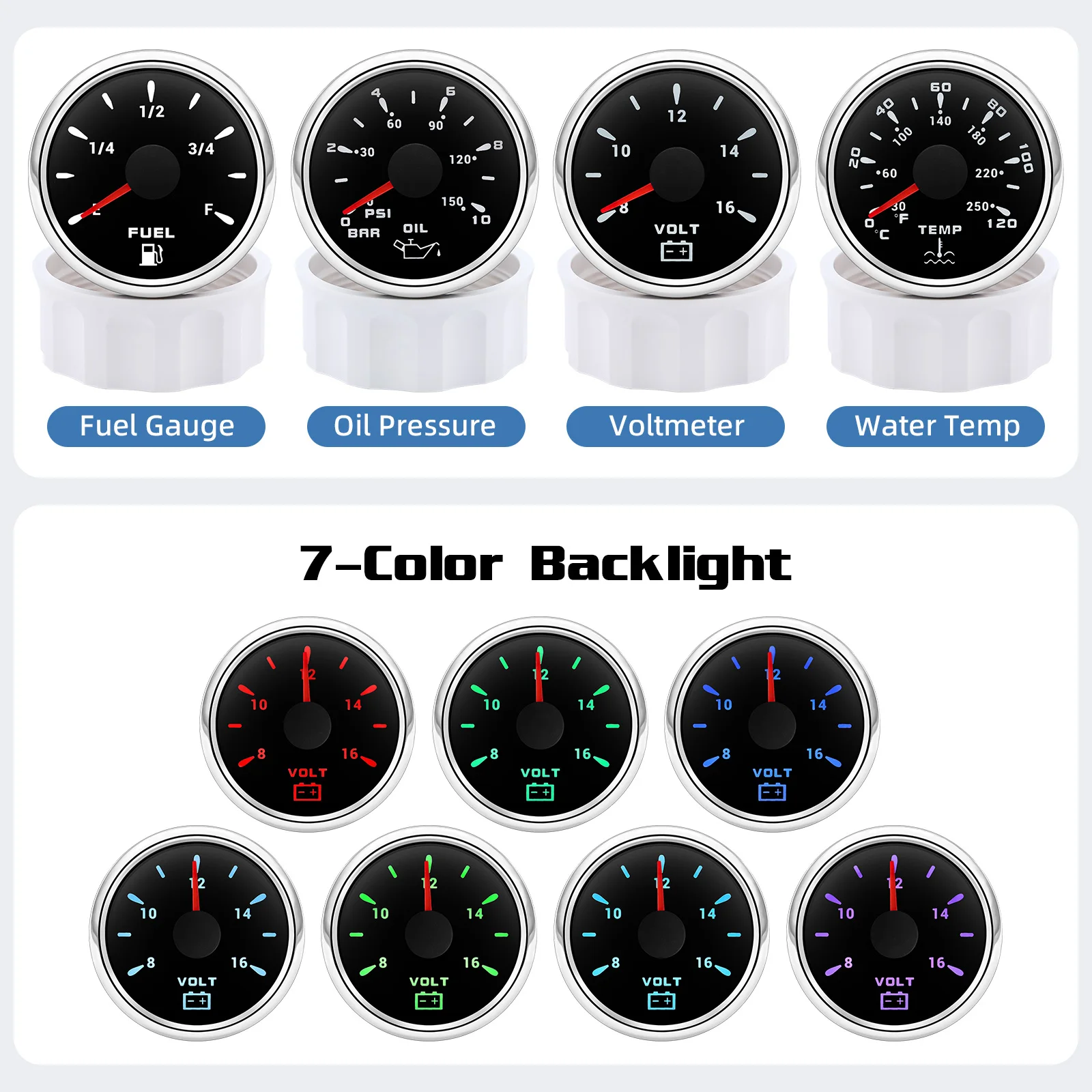 4 Gauges Set Oil Pressure Gauge Fuel Level Gauge Water Temp Meter Voltage With Sensors For Marine Boat Yacht Car Universal