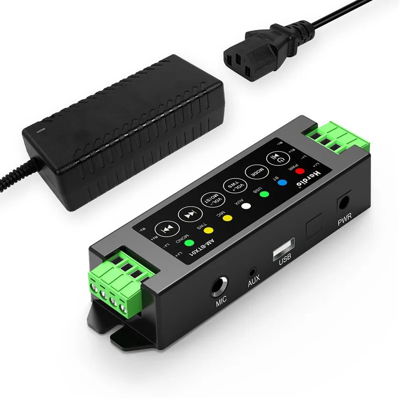 Herdio 4-Channel Amplifier Bluetooth 5.0 Amp Receiver 200W Power Output With 24V5A AC-DC Power Supply Wall Mounting USB/MIC/AUX