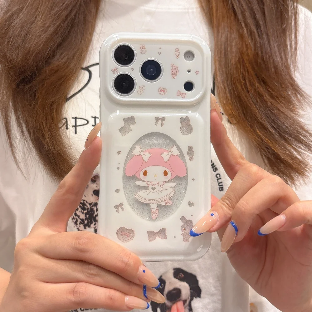 Korean INS Kawaii Ballerina Girl White Glitter Phone Case for iPhone 17Pro 15 16 17 Pro Max 15Pro Cute Shocking Sweet Girls Case