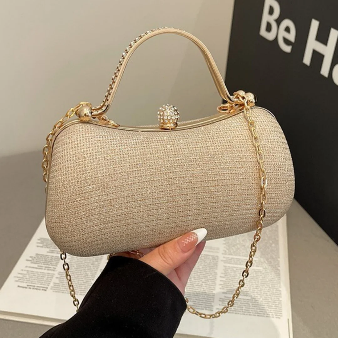 Elegant Glitter Mini Clutch Rhinestone Ball Lock Hardcase Handheld Chain Crossbody Bag Luxury Stylish for Banquet Wedding Party