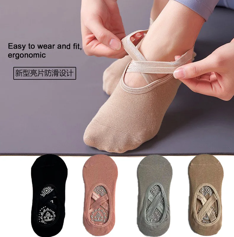Yoga dance indoor sports silicone anti slip cross strap round head breathable elastic sports socks