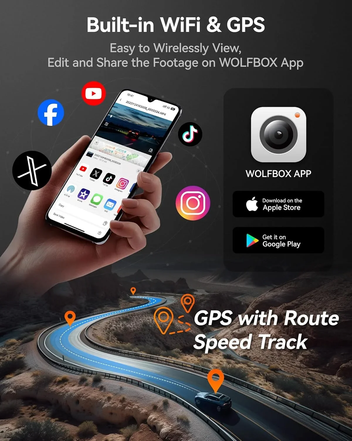 I07 4k 3 Channel Cameras Car Black Box Night Vision Mirror Dash Cam With Wifi Gps
