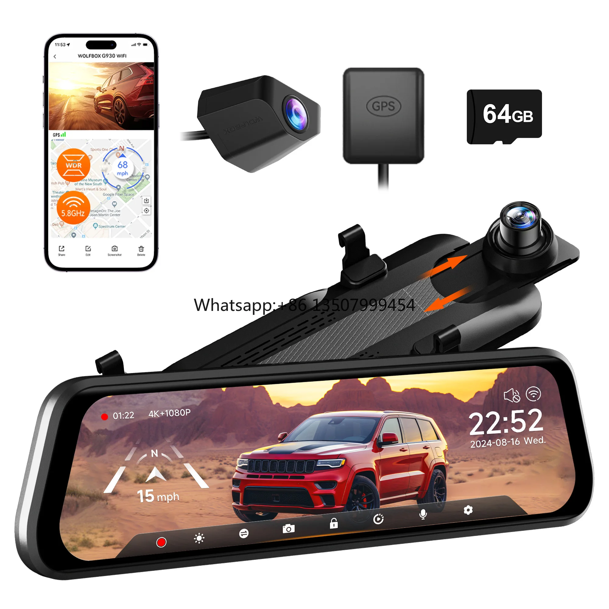 Dealer G930 4K 1080P Dual Lens Car Black Box Night Mirror Dash Camera Front and Rear with WIFI GPS