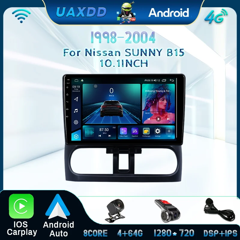 For 1998‑2004 Nissan Sunny B15 10.1Inch Android Frame Cable Video Player Multimedia Navigation Microphone Camera Cd Car 2Din Gps