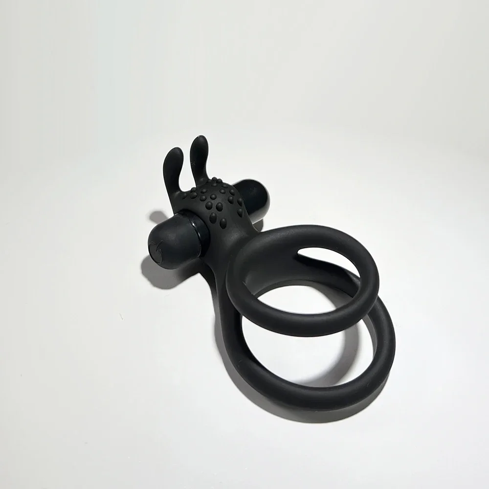 Vibrating Rabbit Dual Cock Rings Bunny Ear Super Stretchy Silicone Penis Rings Enhanced Delay Button Battery Men Sex Toy Couple
