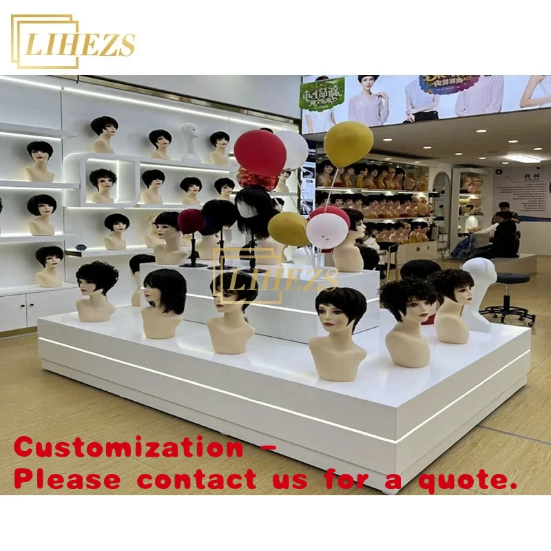 custom.Modern Luxury Wig Display Cabinet Stand Hair Salon Display Shelf Interior Design Wig Store
