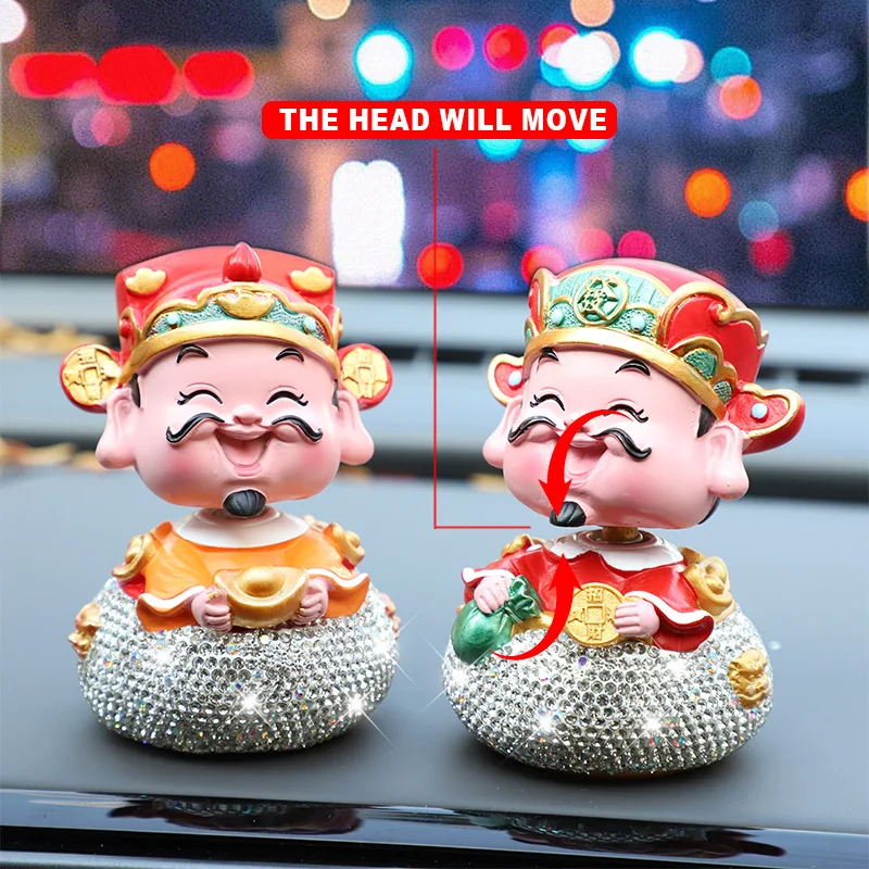 Creative New Year's God Of Wealth Car Shake Head Ornament Lucky Joyful Handmade Decoration Gift Display Car Interior Accessories