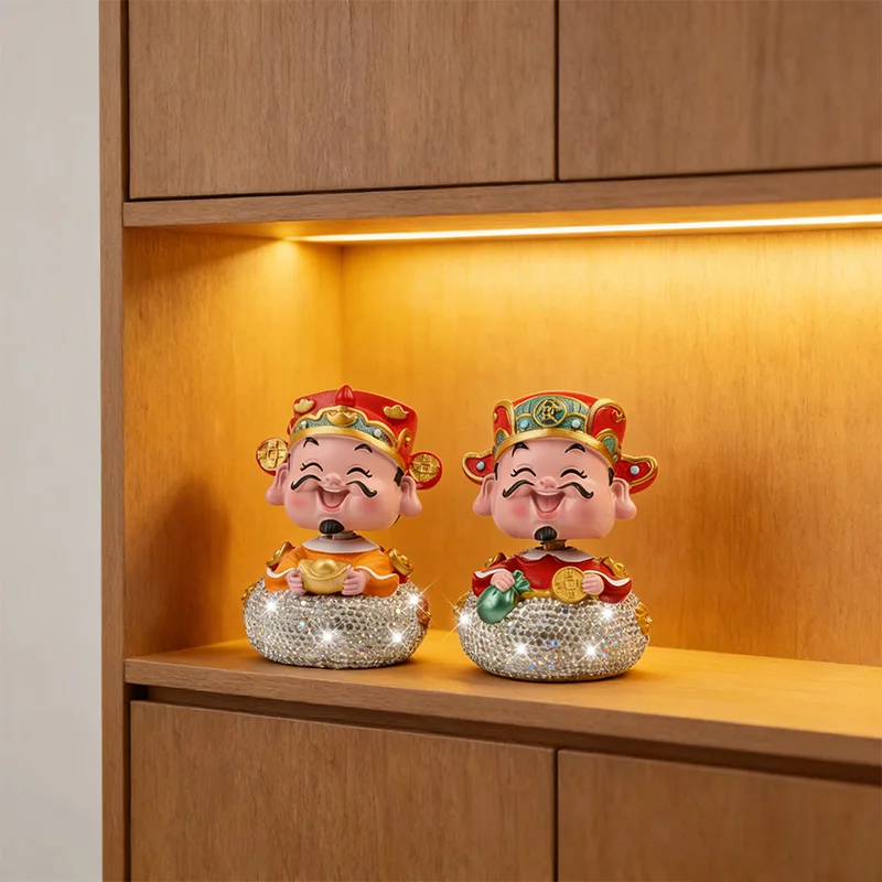 Creative New Year's God Of Wealth Car Shake Head Ornament Lucky Joyful Handmade Decoration Gift Display Car Interior Accessories
