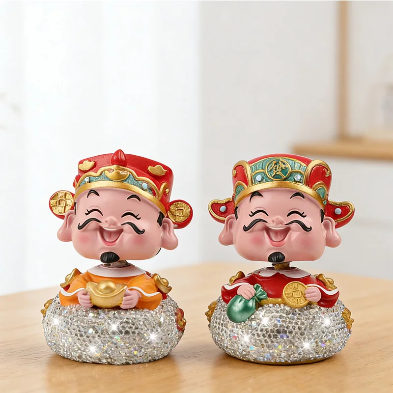 Creative New Year's God Of Wealth Car Shake Head Ornament Lucky Joyful Handmade Decoration Gift Display Car Interior Accessories