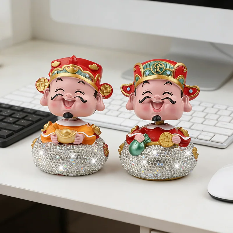 Creative New Year's God Of Wealth Car Shake Head Ornament Lucky Joyful Handmade Decoration Gift Display Car Interior Accessories