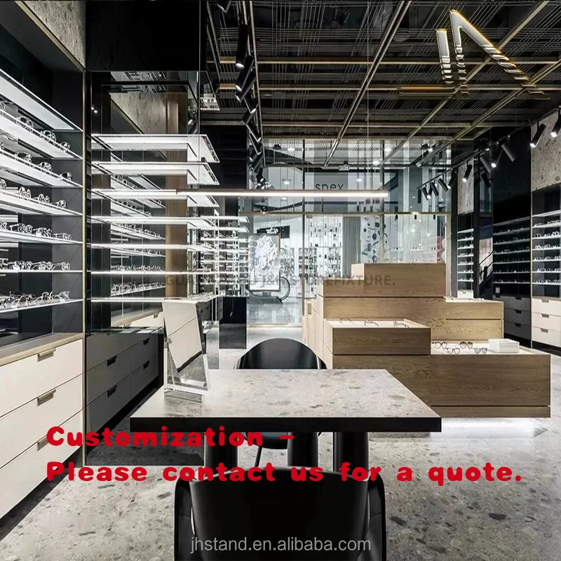 custom.Optical Shop Eyewear Display Table Interior Decoration Design Showcase Cabinets Modern Furniture Glasses Store