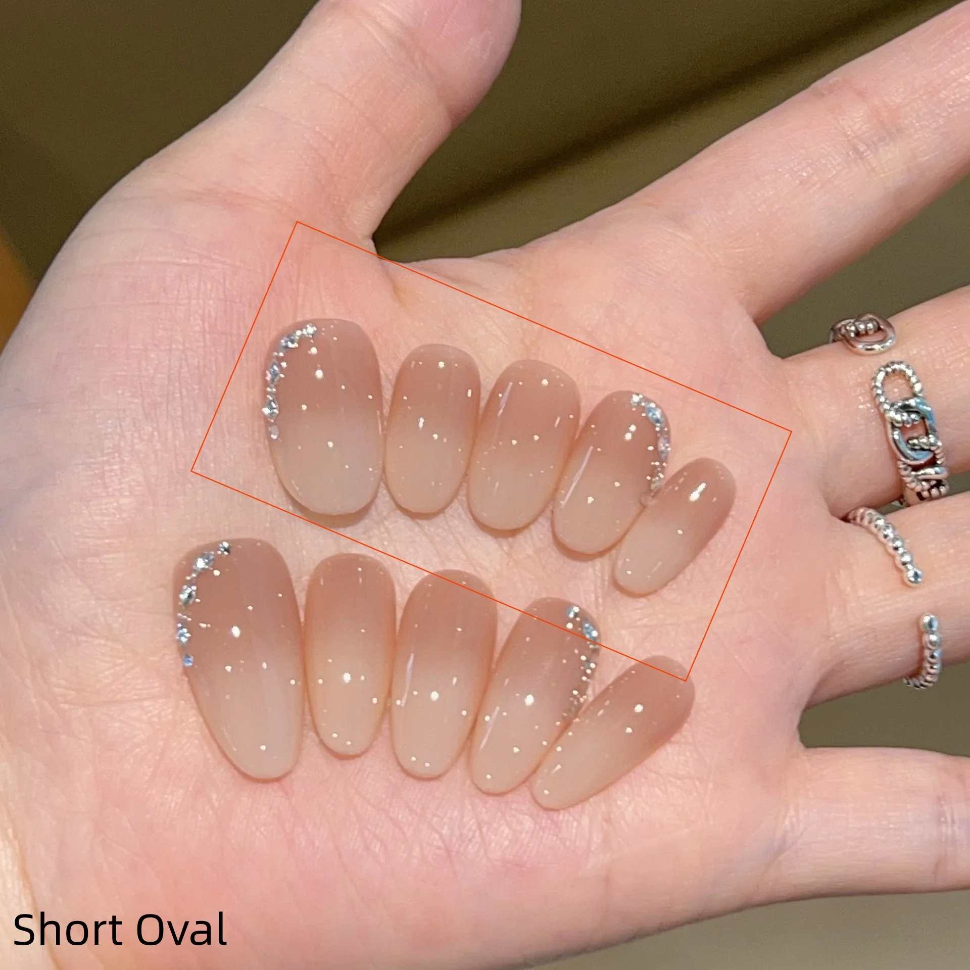 10pcs Nude Ombre Handmade Nails Zirconia Cat's Eye Press on Nail Short Oval Fake Nail for Women&Girl Removable False Nail Art