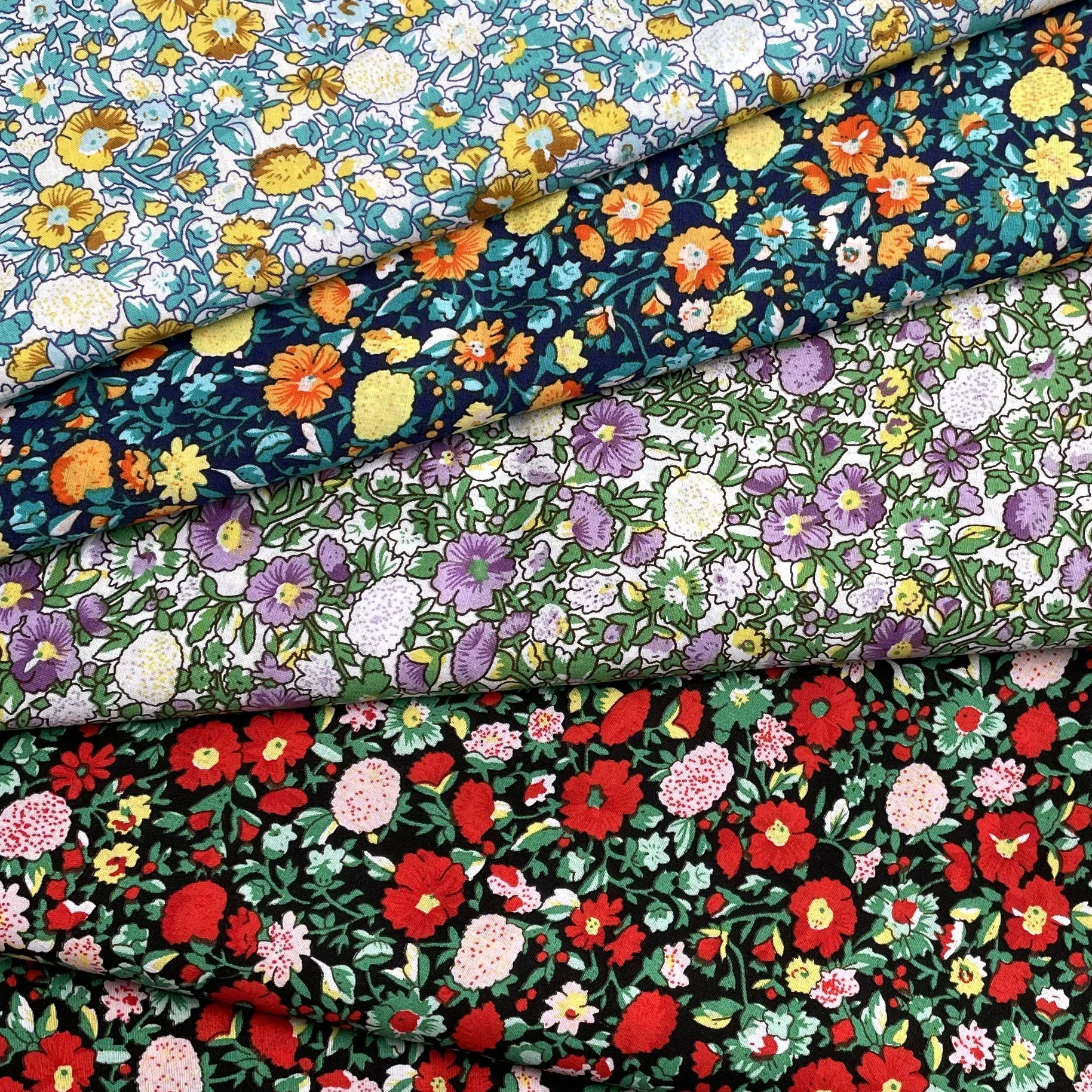 Colorful Floral Plants 100%Cotton Poplin 40S Fabric For Kids Baby Sewing Cloth Dresses Skirt DIY Handmade