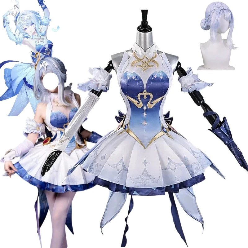 Odette Costume Game Genshin Impact Cosplay Blue Lolita Ballet Dancer Dress with Wig Suit for Women Role Play Outfit Theme Party