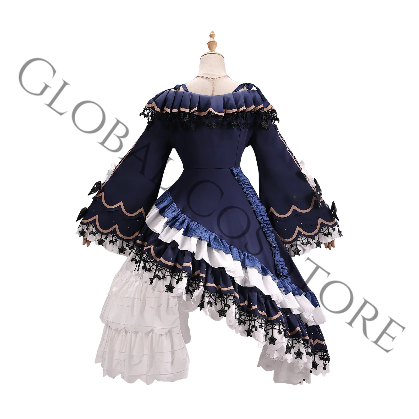 Natsume An-An Cosplay Costume Magical Girl Witch Trial Gorgeous Navy Blue Gothic Lolita Dress Headdress and Accessories Wig Set