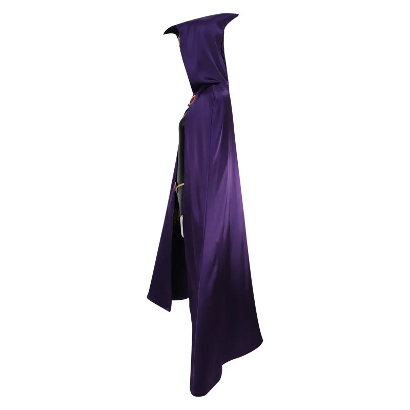 Anime Teen Titans Raven Cosplay Costume Purple Cloak Dress Wig Set Superhero Raven Cosplay Outfit Halloween Stage Set for Women