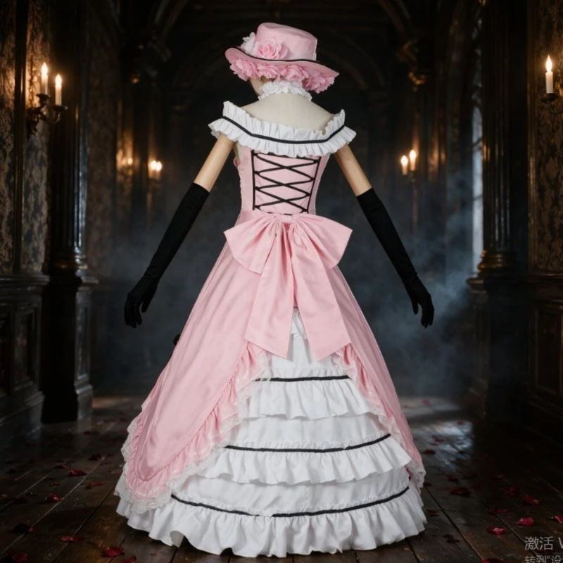 Ciel Phantomhive Young Master Black Butler Cosplay Costume Pink Robin Lolita Uniform Sleeveless Lace Maid Dress Wig For Women