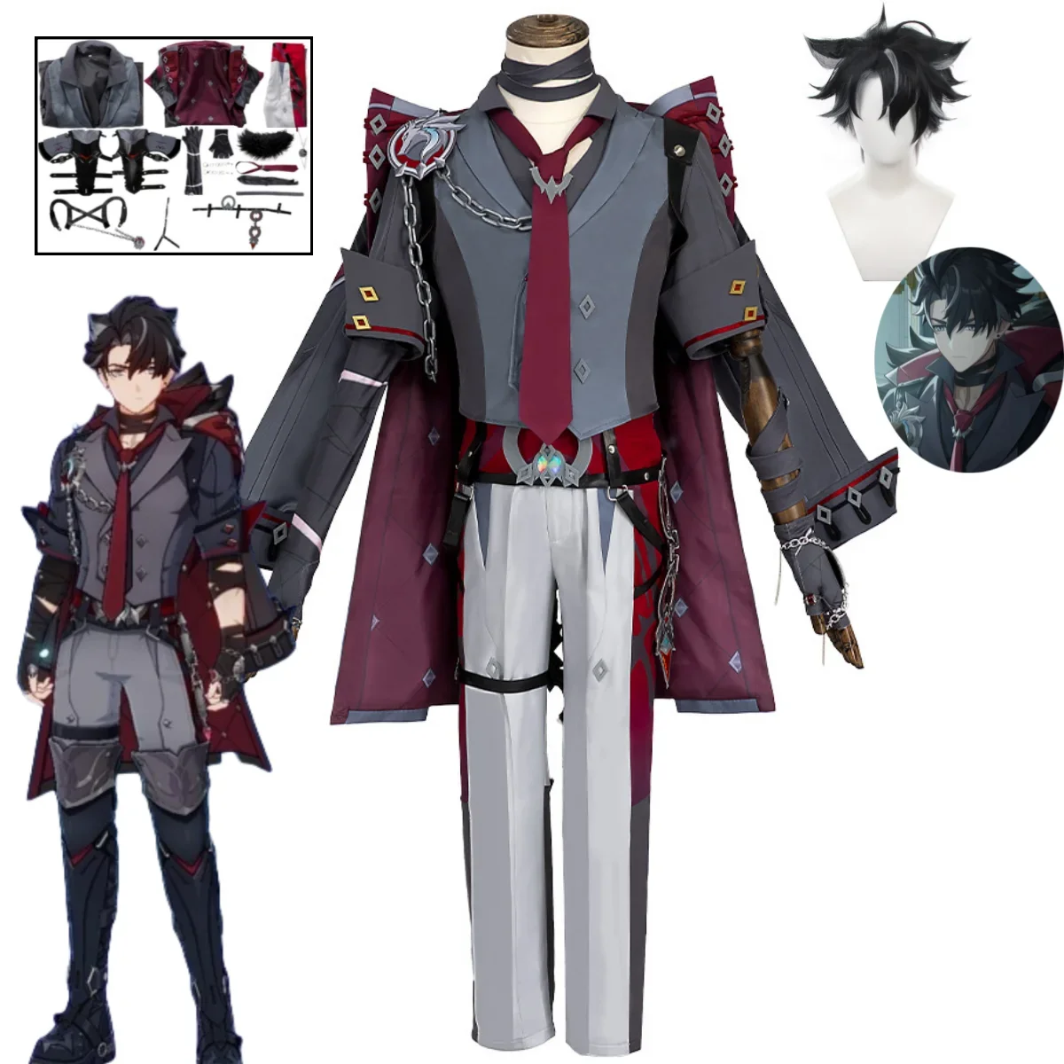Game Genshin Impact Wriothesley Cosplay Costume Dress Up Ball Wig Halloween Carnival Party Uniform Anime Full Set of Costume