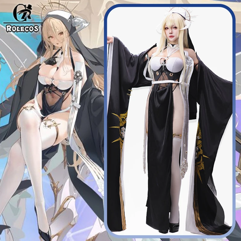 ROLECOS Game Azur Lane HMS Implacable Cosplay Costume Sexy Nun Uniform Women Halloween Party Role Play Wig Dress Outfit