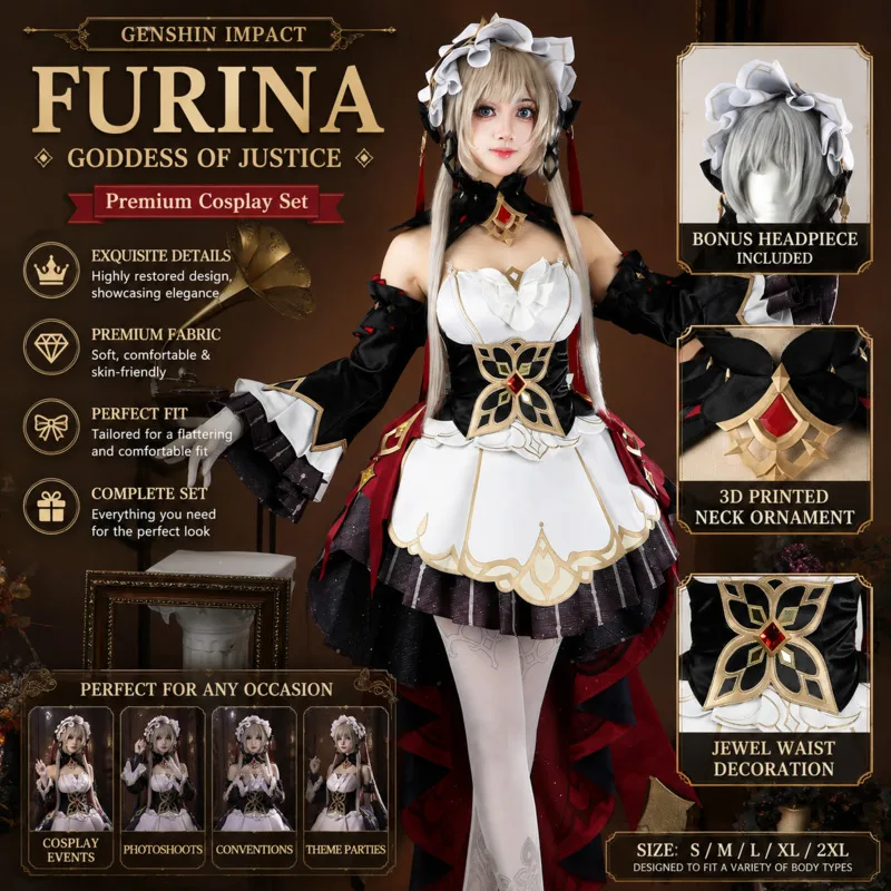 Genshin Impact Puppet Sandrone Red Black Cosplay Dress Full Set With Wig And 3D Accessories For Anime Expo Halloween Party Dress