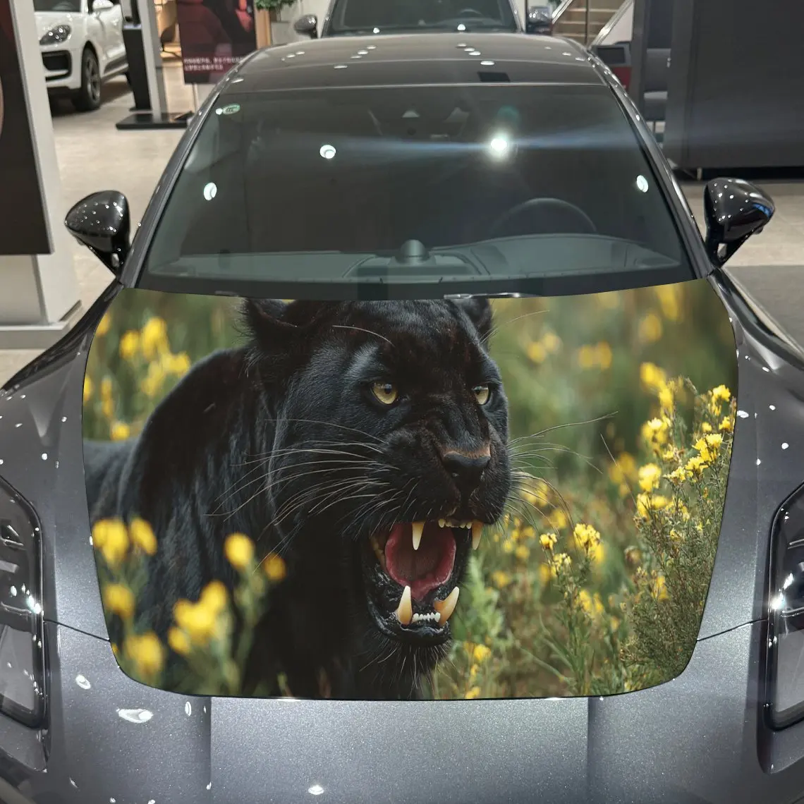 Charming Floral Panther Car Hood Stickers - Self-Adhesive, Waterproof and Durable Vinyl Wrap, Decorate And Protect Your Car - Th